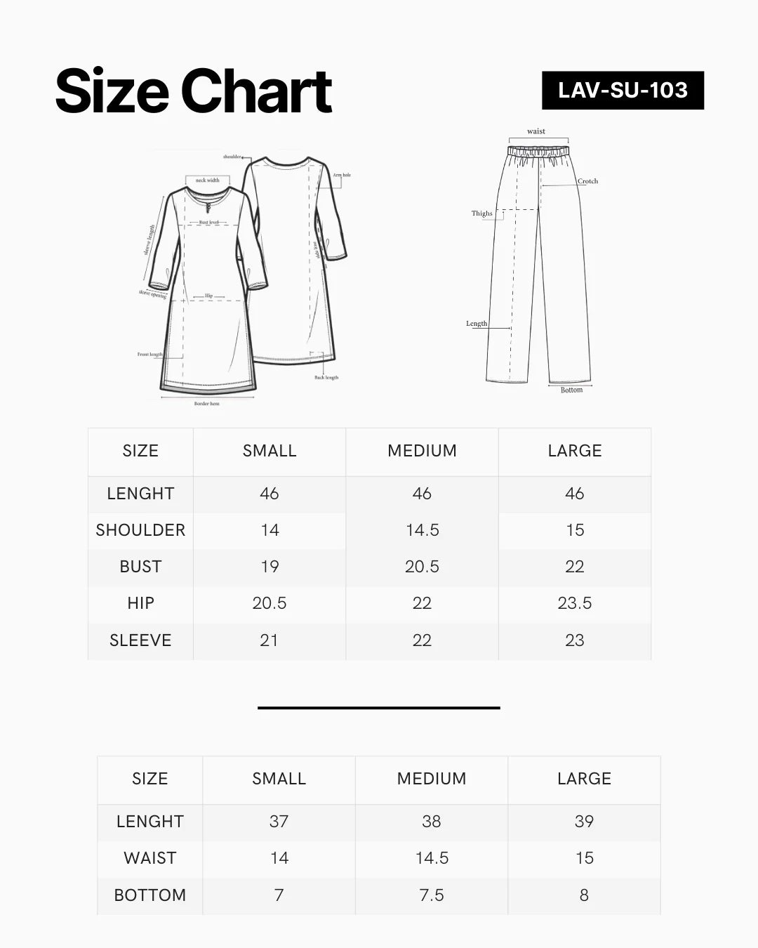 Size chart for Royal Sapphire