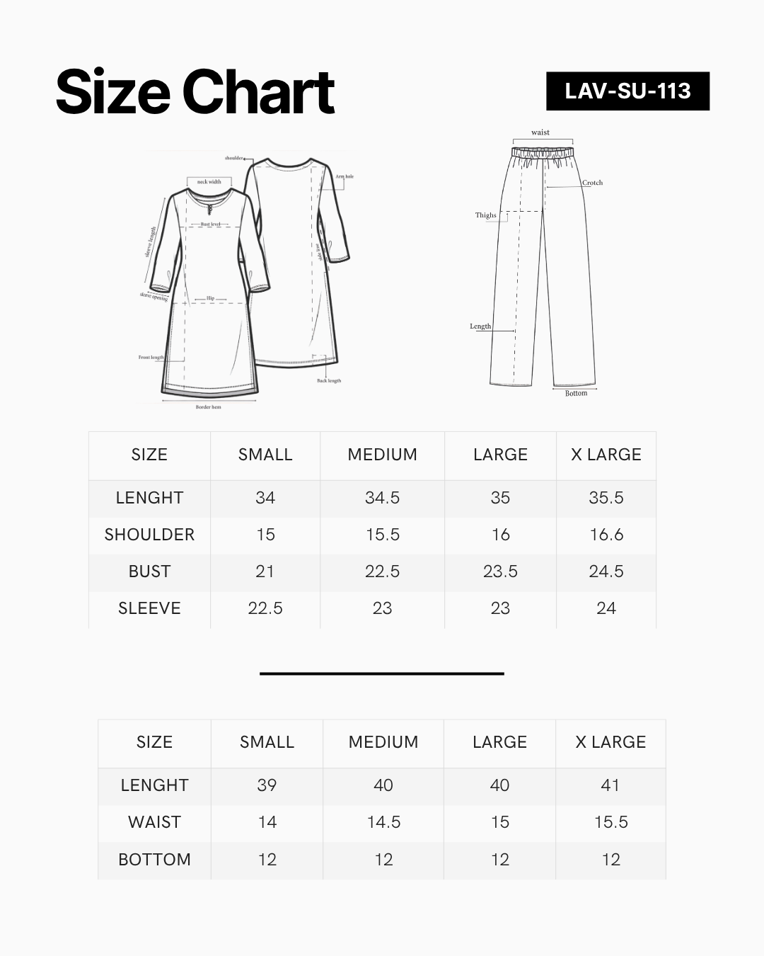 Size chart for Bluebell Muse