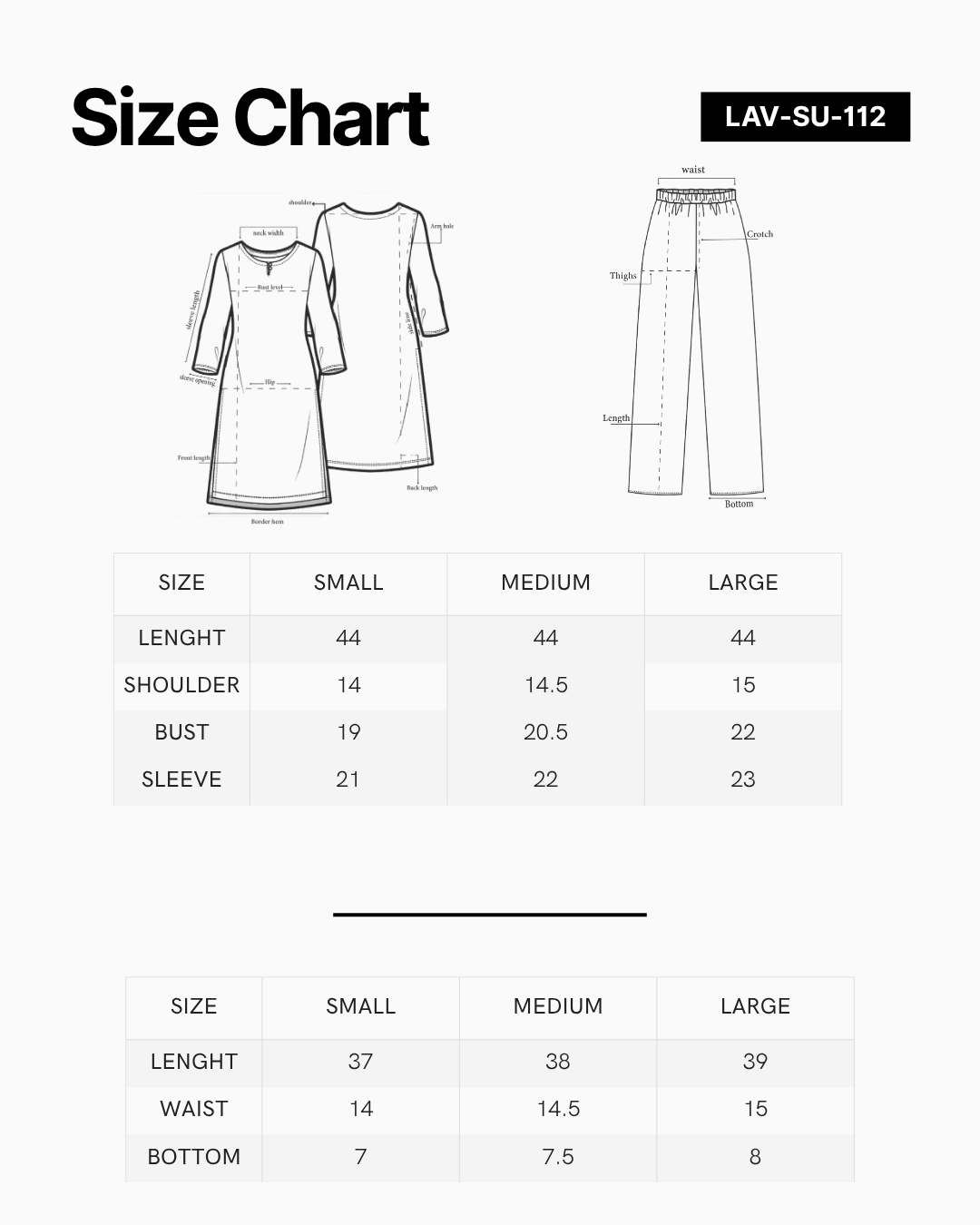 Size chart for Orchid Glow